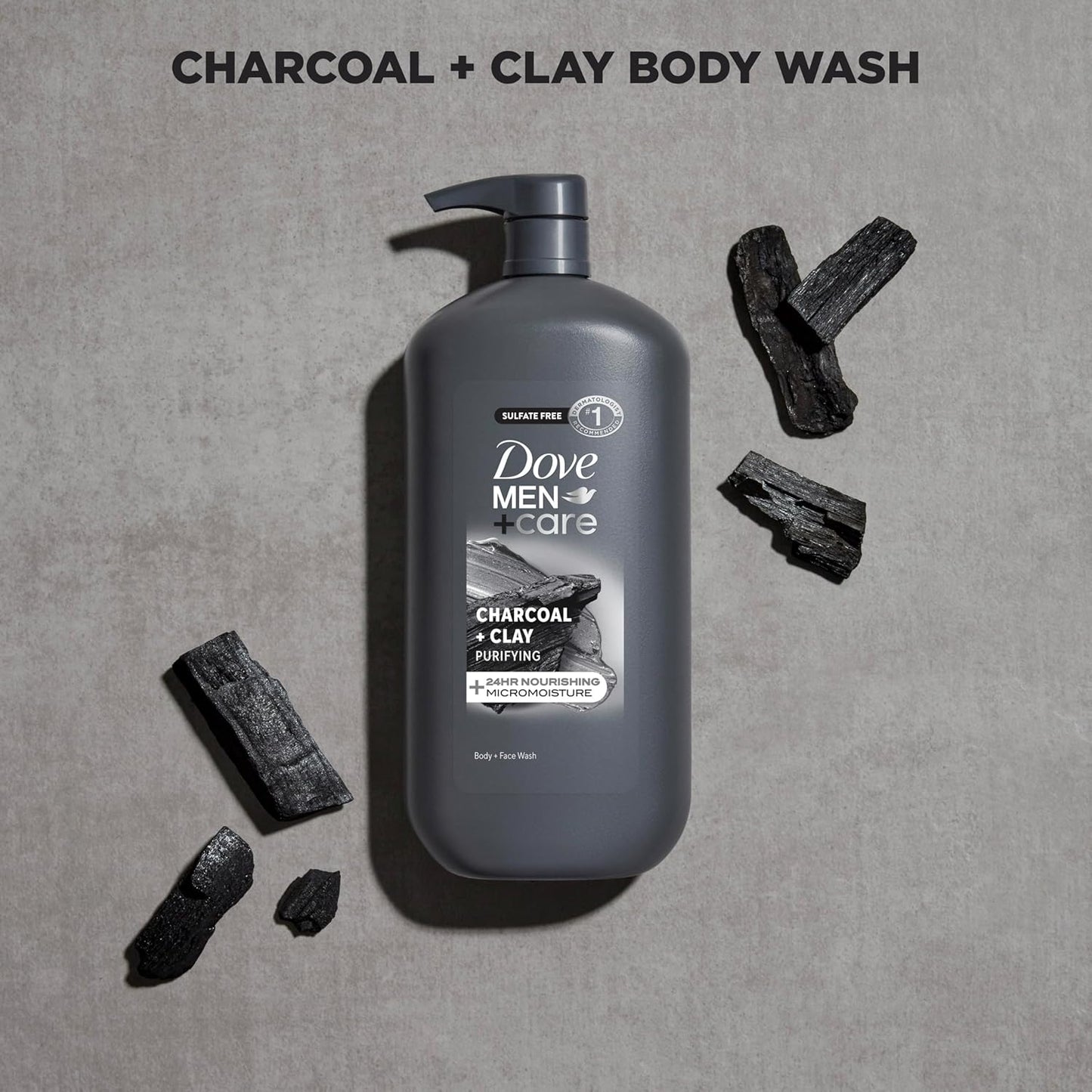 DOVE MEN + CARE Body and Face Scrub Charcoal + Clay Body Wash for Men with 24-Hour Nourishing Micromoisture Technology 30 oz