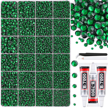 30000Pcs Resin Emerald Green Rhinestones for Bedazzling Crafting with b7000 Jewelry Glue, Bulk Flatback Gems Bedazzler Kit for Crafts Clothes Shoes Fabric Nail Diamond Art, Assorted Size 2/3/4/5/6mm