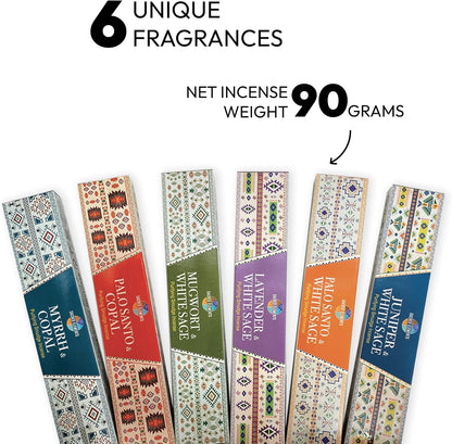 Cleansing Incense Sticks Variety Pack - 6 Masala Insenses - White Sage Incense, Lavender Incense, Myrrh Incense, Copal Incense Mexico & Palo Santo Incense Sticks | Inciensos para Sacar Malas Energias