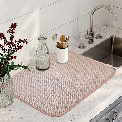 Pink Dish Drying Mats for Kitchen Counter, 2 Pack Dish Drying Mat Drying Pad, Dish Rack Drainer Mat, Pink Kitchen Accessories(Pink-1)