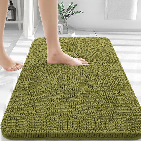 OLANLY Bathroom Rugs 36x24, Extra Soft Absorbent Chenille Bath Rugs, Rubber Backing Quick Dry, Machine Washable Bath Mats for Bathroom Floor, Tub and Shower, Home Decor Accessories, Willow Green