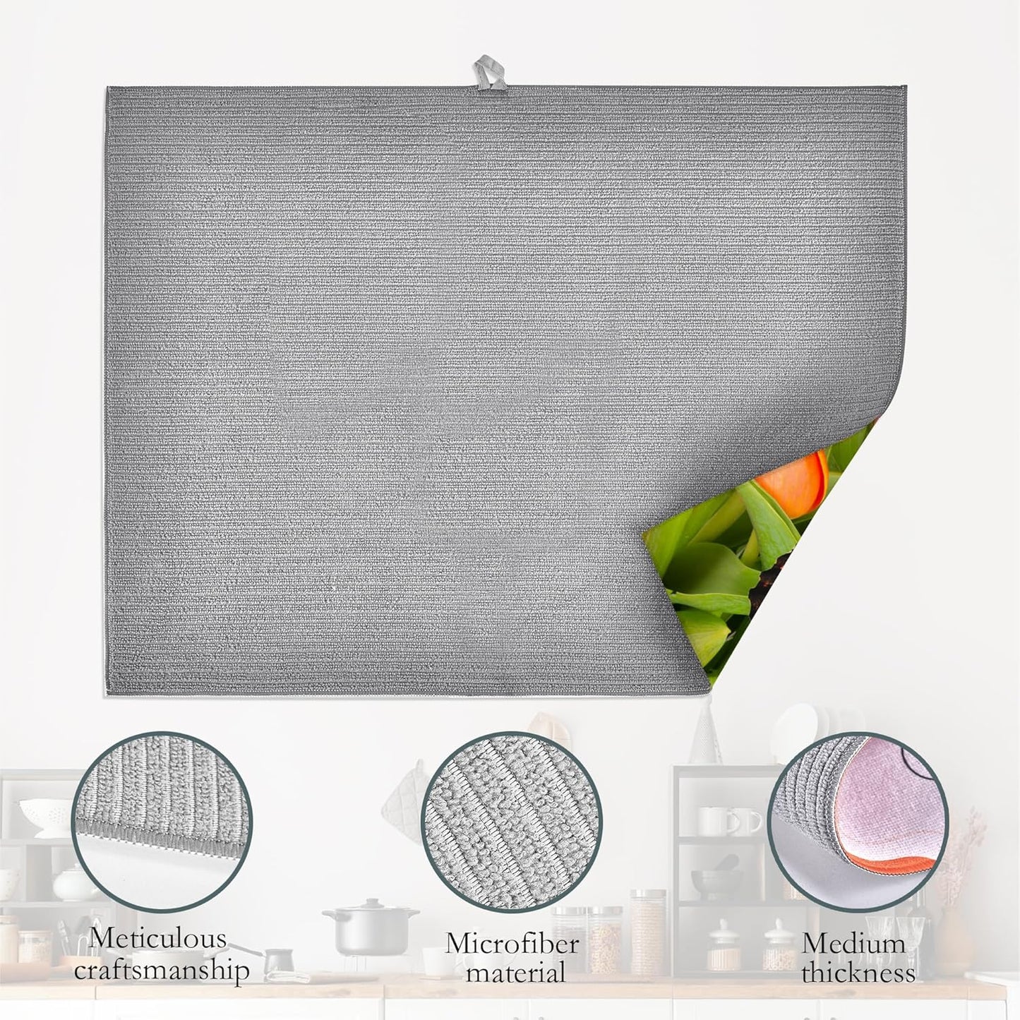 Tulips Flowers Dish Drying Mat for Kitchen Counter Decor,Beautiful Butterfly Dish Drying Rack Pad Absorbent Reversible Microfiber for Coffee Tableware Sink Countertop 18x24 Inch