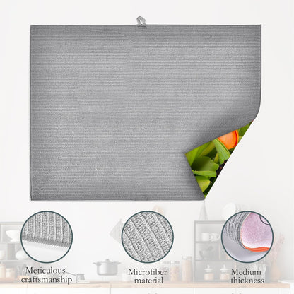 Tulips Flowers Dish Drying Mat for Kitchen Counter Decor,Beautiful Butterfly Dish Drying Rack Pad Absorbent Reversible Microfiber for Coffee Tableware Sink Countertop 18x24 Inch