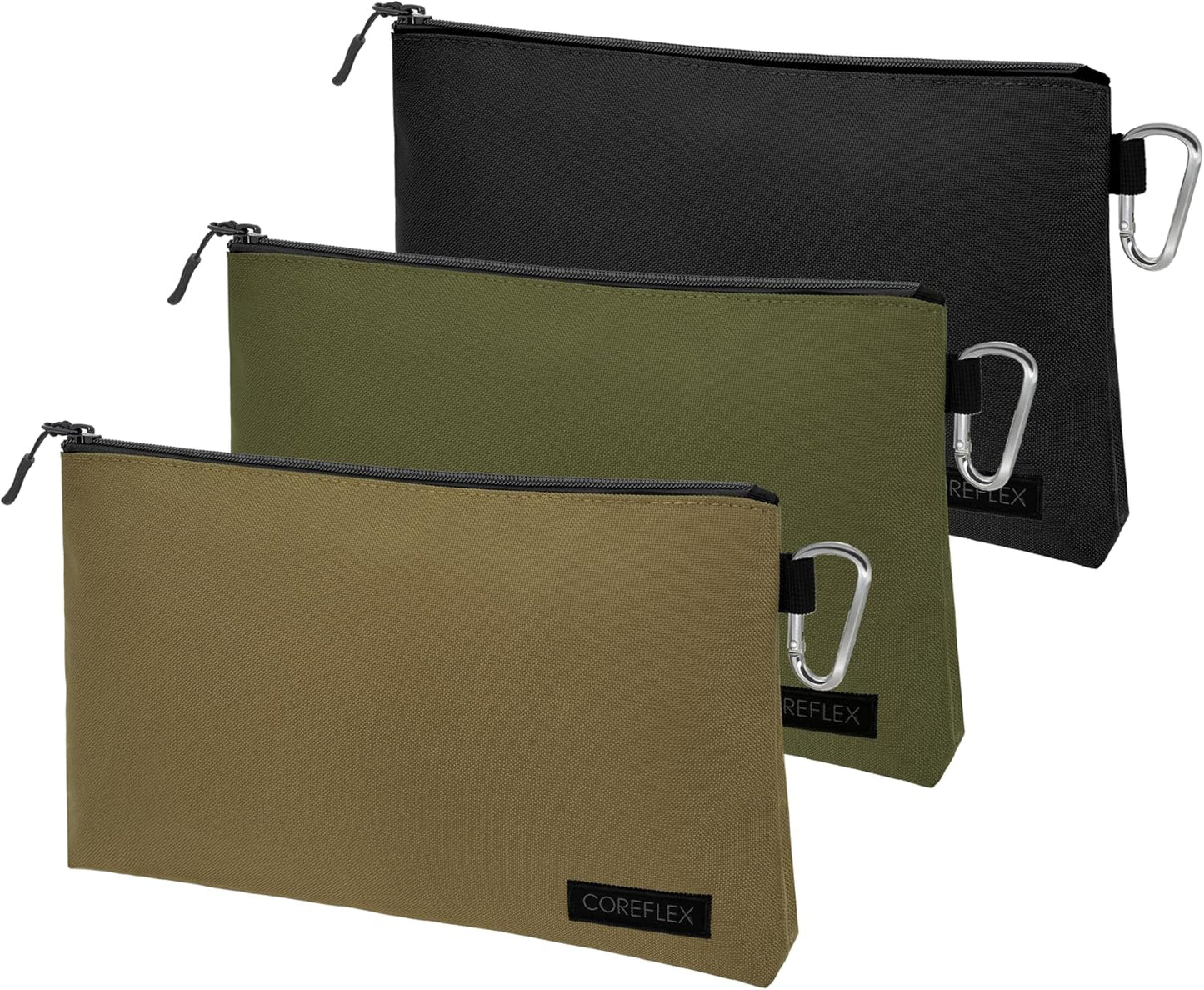COREFLEX Premium Tool Pouch Zipper Bag, Small Tool Bag, Multipurpose Storage pouch, Heavy duty Flat Bottom Tool bag with YKK Zipper (3 pack Large 12inch)