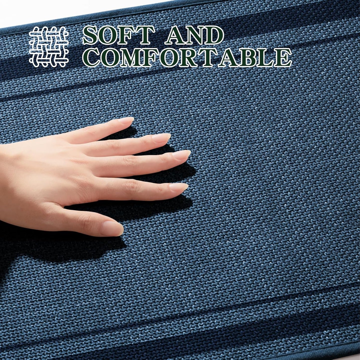 chakme Bathroom Rugs Mat 32x17, Ultra Thin Non Slip Bath Mat Quick Dry Absorbent Bath Mat for Bathroom, (Dark Blue, 32"x17")