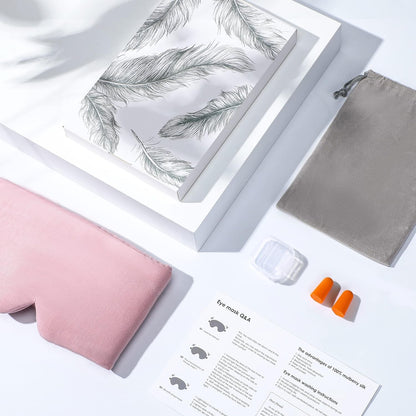 FRESHME Cotton Sleep Mask Blackout - Handmade Eye Mask for Sleeping Eye Shade Cover Sleep Mask for Women Men Girl Soft and Breathable Adjustable Blinder Light Blocking Pink Airplane with Travel Pouch