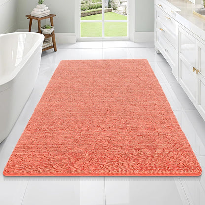 OLANLY Bathroom Rugs 70x46, Extra Soft Absorbent Chenille Bath Rugs, Rubber Backing Quick Dry, Machine Washable Bath Mats for Bathroom Floor, Tub and Shower, Home Decor Accessories, Coral