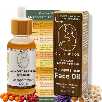 Civil Code Mesopotamian Face Oil – Organic Anti Aging Facial Oil for Women with Sea Buckthorn, Jojoba, Squalane & Lavender – Hydrating Skin Care for Dry Skin & Fine Lines – Natural Skincare 1oz