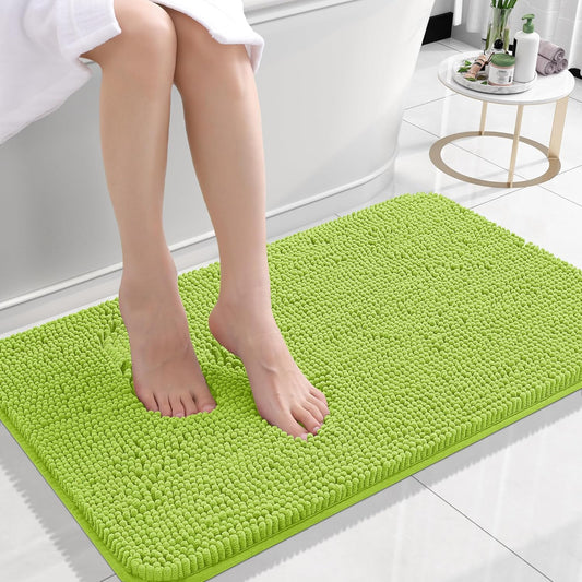OLANLY Bathroom Rugs 24x16, Extra Soft Absorbent Chenille Bath Rugs, Rubber Backing Quick Dry, Machine Washable Bath Mats for Bathroom Floor, Tub and Shower, Home Decor Accessories, Bright Green