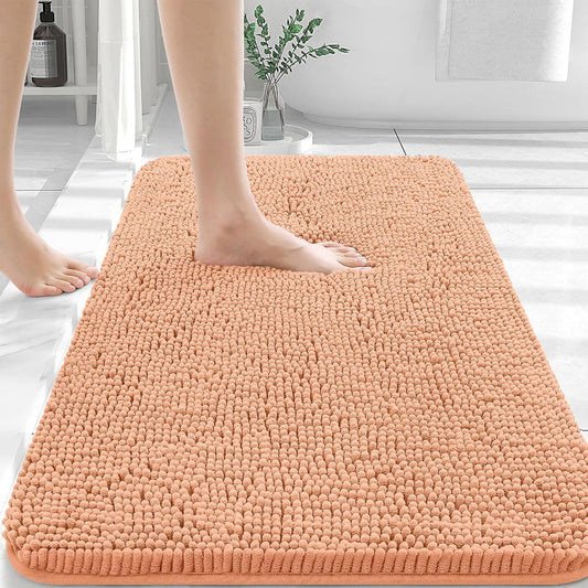 OLANLY Bathroom Rugs 30x20, Extra Soft Absorbent Chenille Bath Rugs, Rubber Backing Quick Dry, Machine Washable Bath Mats for Bathroom Floor, Tub and Shower, Home Decor Accessories, Peach