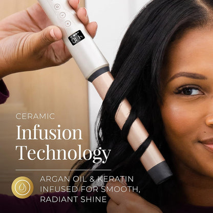 REMINGTON Shine Therapy Argan Oil & Keratin Infused 1 Inch Straight Barrel Curling Wand for Loose Waves, Includes Heat Glove