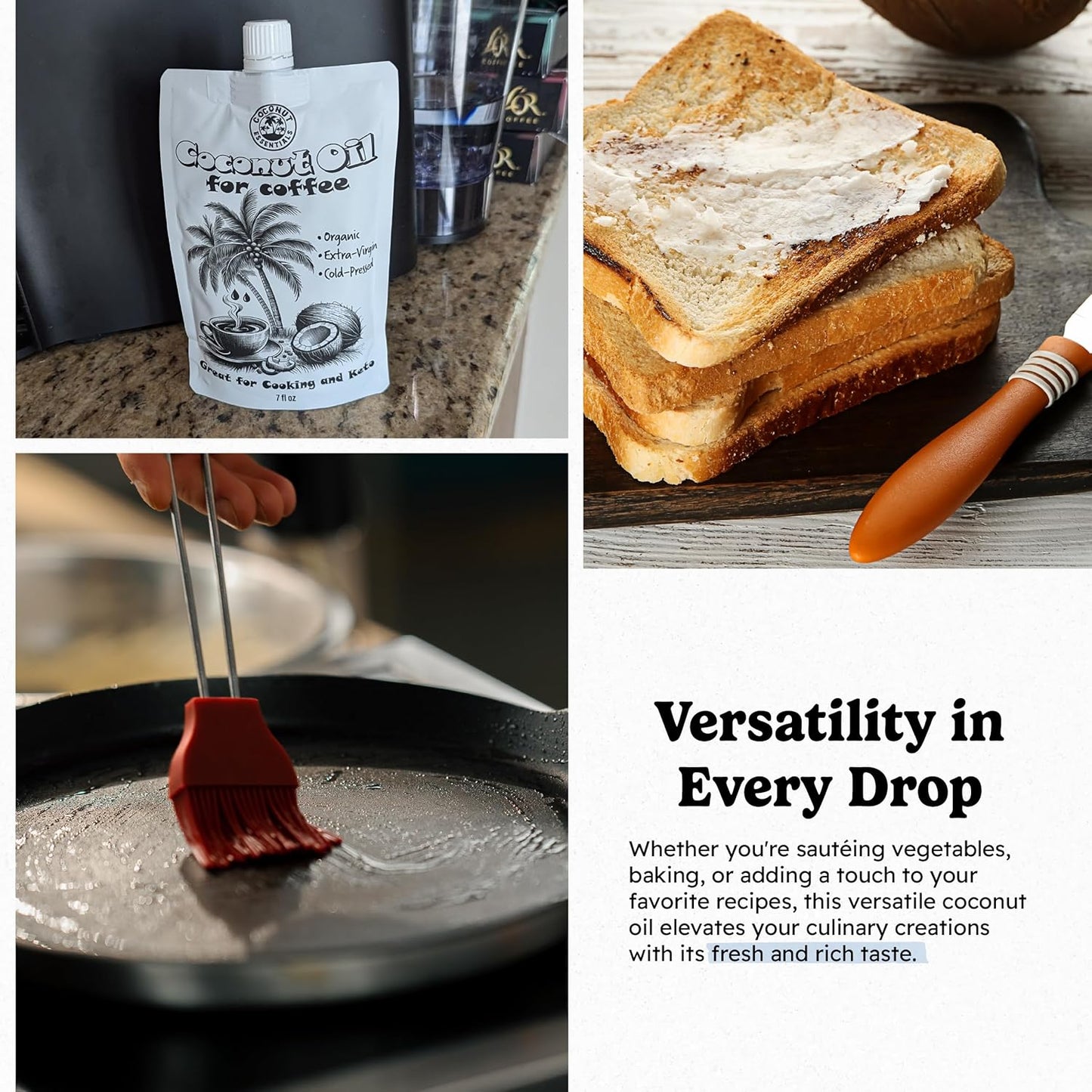 Coconut Essentials - Organic Coconut Oil for Coffee, Cold-Pressed, MCT Oil for Weight Loss, Brain & Digestive Health, Keto-Friendly, Natural Slim, 1 Pouch, 7 fl oz