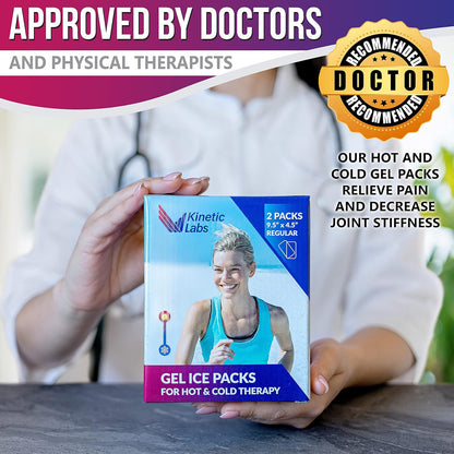 Gel Ice Packs for Injuries Reusable (2 Pack) 9.5" x 4.5" – Gel Cold Soft Ice Pack by Kinetic Labs – Flexible & Soft Packs for Knee, Shoulder, Back (Regular)