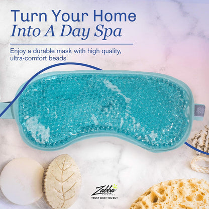 Facial Mask - Get Rid of Puffy Eyes - Migraine Relief, Sleeping, Therapeutic Hot Cold Compress Pack - Gel Beads, Spa Therapy Wrap for Sinus Face Puffiness Headaches (Green + Ice Pack)