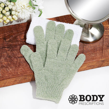 Body Prescriptions Exfoliating Body Scrub – Body Cleanser for Nourished, Ultra-Smooth Skin, Exfoliating Gloves