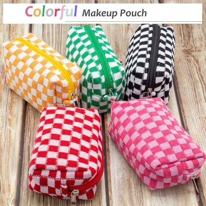 PAZIMIIK Checkered Makeup Bag for Purse Portable Zipper Make Up Pouch Small Cosmetic Case for Travel Accessories (2PCS Red)