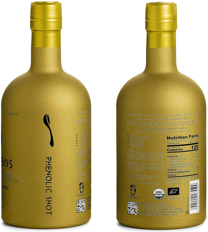P.J. KABOS 2024/25 Harvest, Extremely High Phenolic (1000+ mg/kg), USDA Organic Greek Extra Virgin Olive Oil, Kosher, Cold Extracted, 16.9oz Bottle, PJ KABOS “Family Reserve Organic - Phenolic Shot”