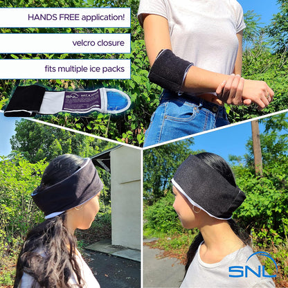 SNL Quality Hot & Ice Packs [6 Gel Packs], Reusable, Round, Soft Fabric Backing, for Breastfeeding, Pain Relief, First Aid - Includes: Wrap Sleeve for Hands-Free Application, Storage Bag