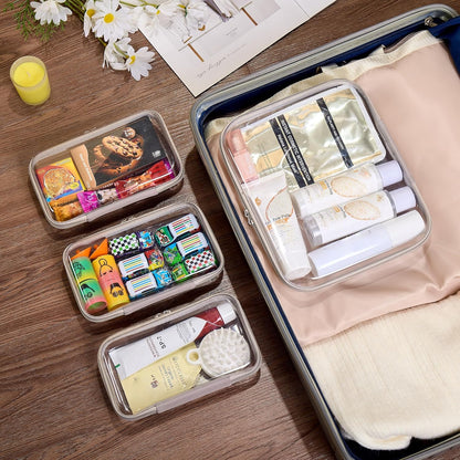 4 pcs Clear Zipper Pouches,Hard Shell Zipper Case, Toiletry Bag for Travel, CLear Diaper Bag, Toiletry Pouch, Travel Organizer, Clear Cosmetic Bag,Toy Storage Bins (M+3S) (Gray)