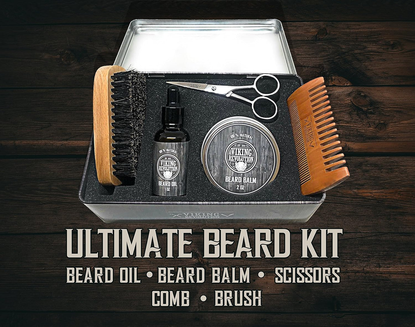 Viking Revolution - Ultimate Beard Kit - Beard Grooming Kit with Beard Brush, Beard Comb, Beard Balm, Beard Oil, Beard & Moustache Scissors - Gifts for Men