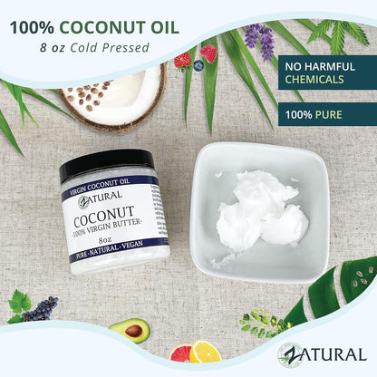 Zatural Coconut Oil, 100% Virgin Organic Extra Virgin Unrefined, Cold Pressed, 8 Pounds (8 Ounce)