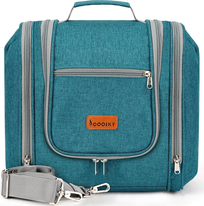 Extra Large Toiletry Bag for Women and Men, 6 Organizer Compartments, Holds Full Size Shampoo, with Hanging Hook Cosmetic Bag, Travel Makeup Bag, Bathroom Water-resistant Toiletries Bag, Blue