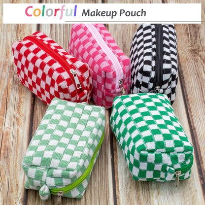 PAZIMIIK Checkered Makeup Bag for Purse Portable Zipper Make Up Pouch Small Cosmetic Case for Travel Accessories (2PCS Light Green)