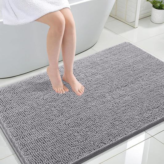 OLANLY Bathroom Rugs 44x32, Extra Soft Absorbent Chenille Bath Rugs, Rubber Backing Quick Dry, Machine Washable Bath Mats for Bathroom Floor, Tub and Shower, Home Decor Accessories, Grey